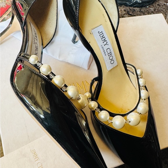 Jimmy Choo Black Heels with Pearl Accents - Picture 6 of 14